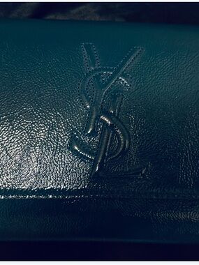 Saint Laurent Deep Teal Embossed Logo Leather Clutch